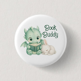 Cute Baby Dragon Reading Book Storybook Nursery Button