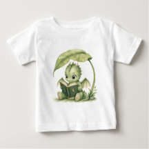 Cute Baby Dragon Reading Storybook Under Leaf Kids