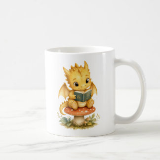 Cute Baby Dragon Reading Storybook Watercolor Art Coffee Mug