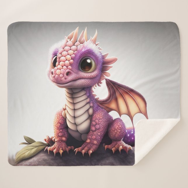 Cute Baby Dragon Sherpa Blanket (Front (Horizontal))
