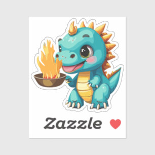Cute Baby Dragon Using Fire Breath To Cook Sticker