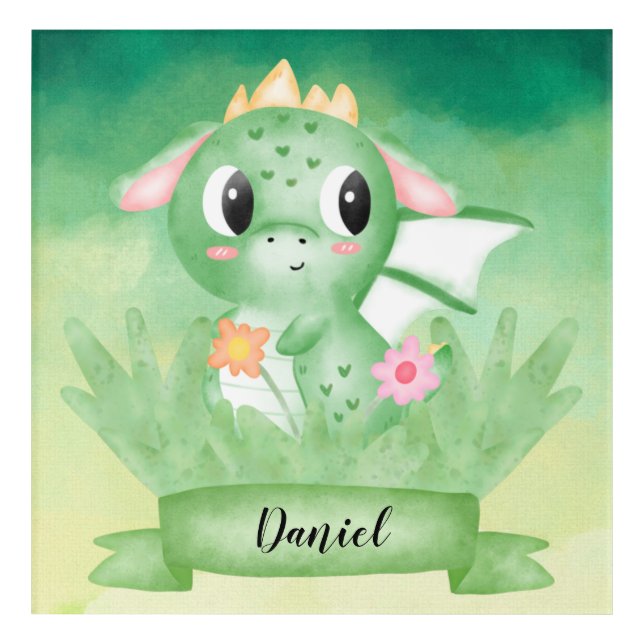 Cute Baby Dragon Watercolour Acrylic Wall Art (Front)