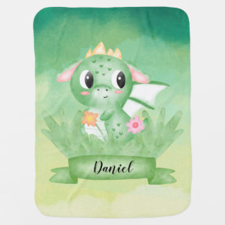 Cute Baby Dragon Watercolour Baby Blanket