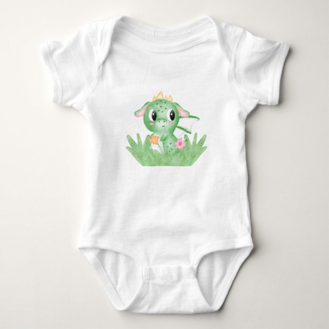 Cute Baby Dragon Watercolour Baby Bodysuit (Front)