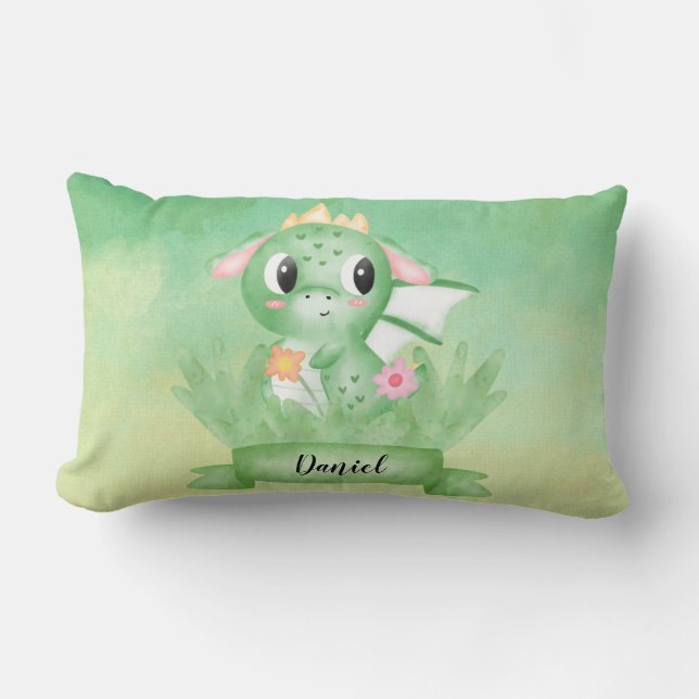 Cute Baby Dragon Watercolour Cushion (Front)