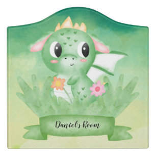 Cute Baby Dragon Watercolour Door Sign