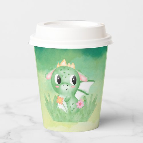 Cute Baby Dragon Watercolour Hard Plastic Coaster  Paper Cups