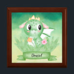Cute Baby Dragon Watercolour Jewelry Box<br><div class="desc">Cute watercolour,  green baby dragon is sitting in the grass.</div>