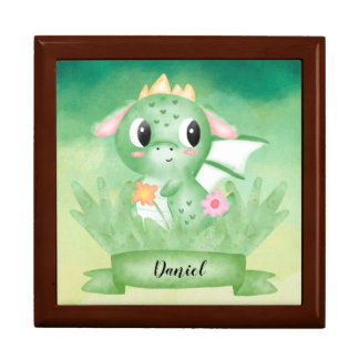 Cute Baby Dragon Watercolour Jewelry Box