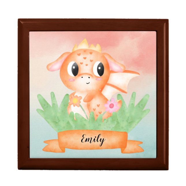 Cute Baby Dragon Watercolour Jewelry Box (Front)