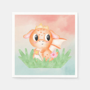 Cute Baby Dragon Watercolour Paper Napkin