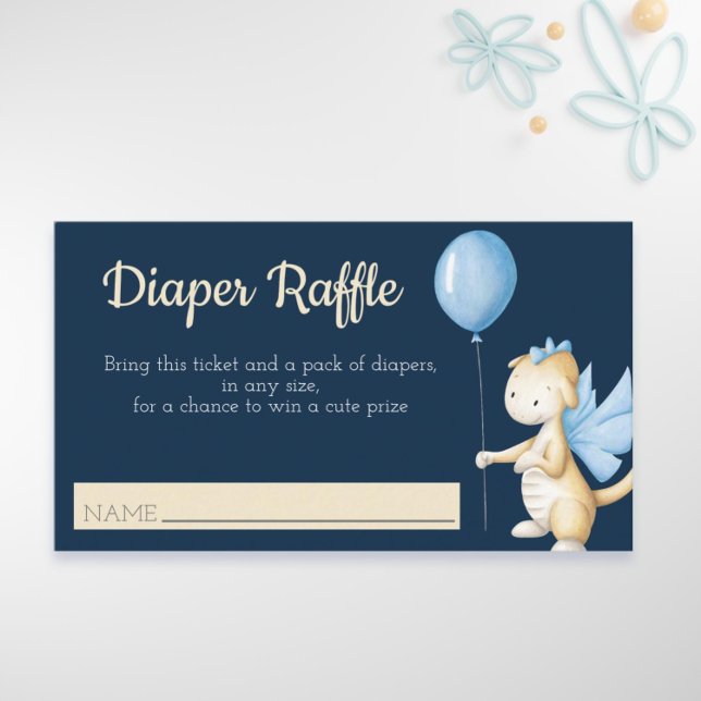Cute Baby Dragon with Balloon Diaper Raffle Enclosure Card (Cute dragon diaper raffle boy baby shower by Kinda Cute by Patricia Alvarez)