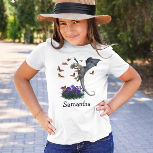Cute Baby Dragon with Butterflies Spring T_Shirt