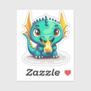 Cute Baby Dragon With His First Fire Ball Sticker