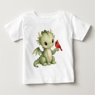 Cute Baby Dragon with Red Cardinal Kids T-Shirt