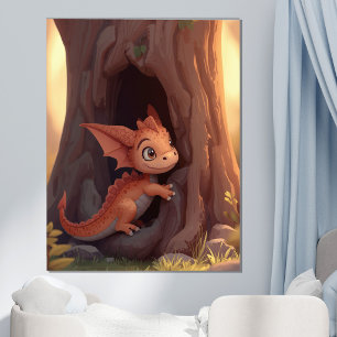 Cute Baby Dragon Woodland Fantasy Kids Room Wall  Poster
