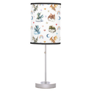 Cute Baby Dragons Clouds Rainbows Nursery Table Lamp