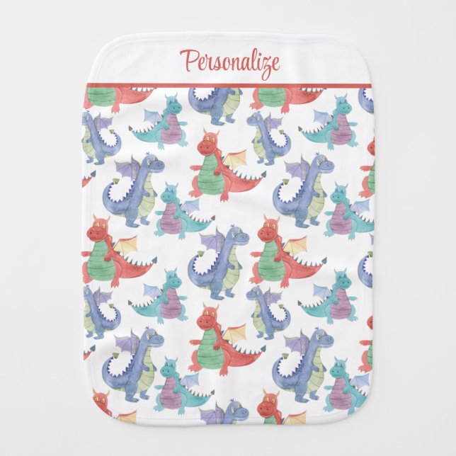 Cute Baby Dragons Happy Dancing Funny Cartoon Baby Burp Cloth (Front)