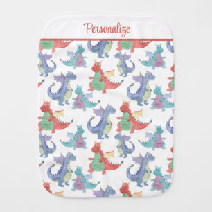 Cute Baby Dragons Happy Dancing Funny Cartoon Burp Cloth