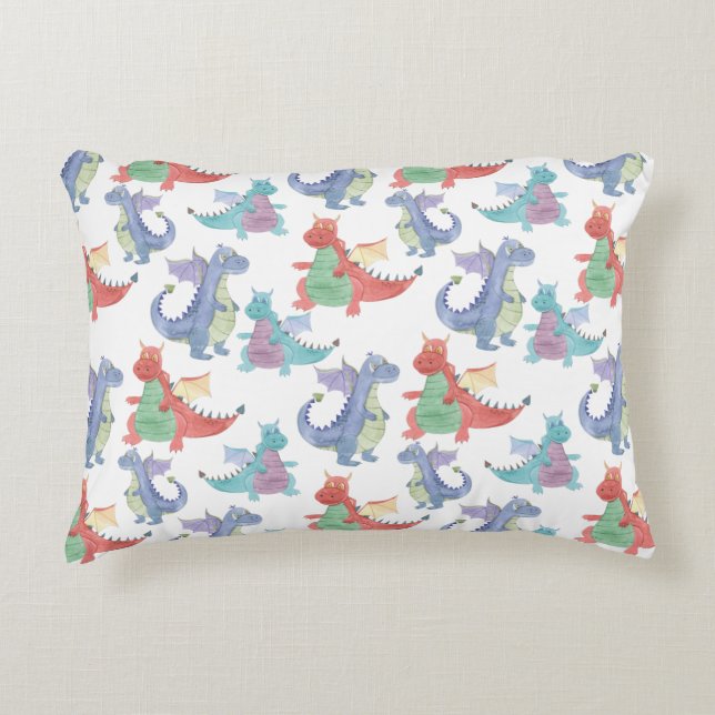 Cute Baby Dragons Happy Dancing Funny Cartoon Kids Accent Pillow (Front)