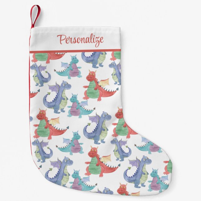 Cute Baby Dragons Happy Dancing Funny Cartoon Small Christmas Stocking (Front)