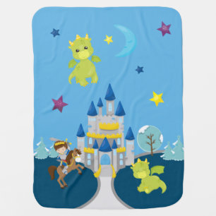 Cute Baby Dragons & Knight w/ Castle Nursery Theme Blanket