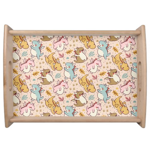 Cute baby dragons pattern design serving tray
