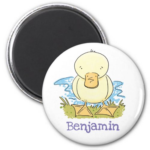Cute baby duck by pond cartoon illustration magnet