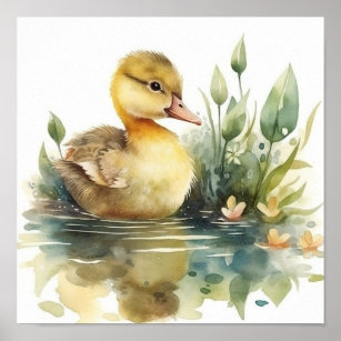 Baby duck art, Duckling farm animal nursery artwork by Paper Llamas