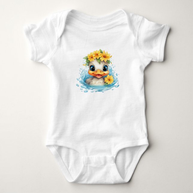Cute Baby Duck Ducklings Fun animals flowers Baby Bodysuit (Front)