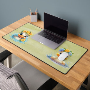 Cute Baby Duck Ducklings Fun animals flowers Desk Mat