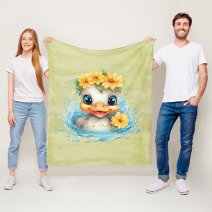Cute Baby Duck Ducklings Fun animals flowers Fleece Blanket