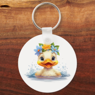 Cute Baby Duck Ducklings Fun animals flowers Keychain