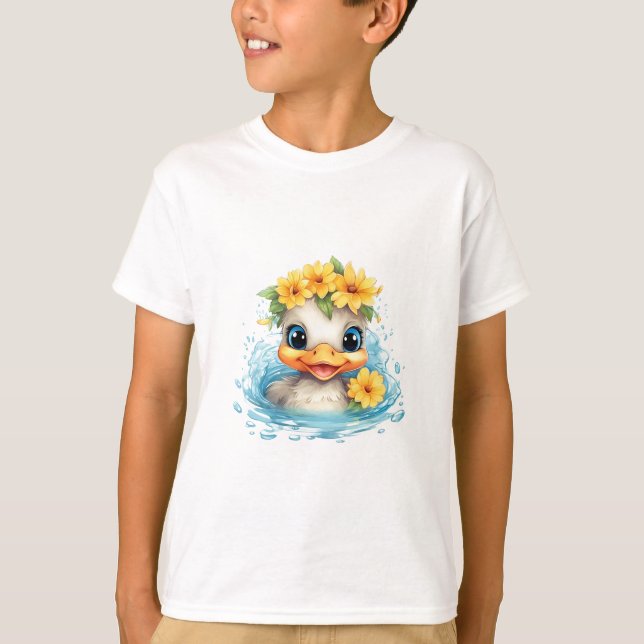 Cute Baby Duck Ducklings Fun animals flowers T-Shirt (Front)