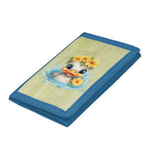 Cute Baby Duck Ducklings Fun animals flowers Trifold Wallet