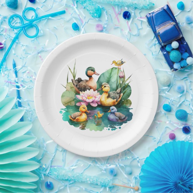 Cute Baby Duck Farm Family Animals Paper Plates (Party)