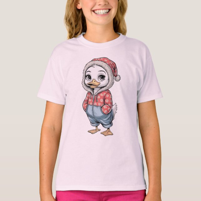 Cute Baby Duck Flowered Jean Jumpsuit for Kids T-Shirt (Front)