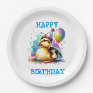 Cute baby duck happy birthda paper plates