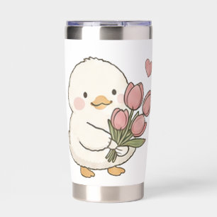 Cute Baby Duck Holding Tulip Bouquet Aesthetic Insulated Tumbler