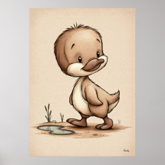 Cute Baby Duck Nursery Art Scandinavian Neutral Poster