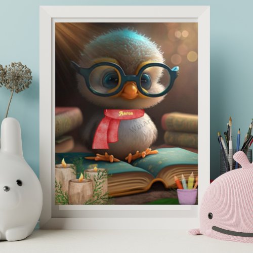 Cute Baby Duck reading a book personalized Art Poster