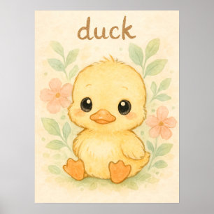 Cute Baby Duck – Watercolor Animal Print for Kids