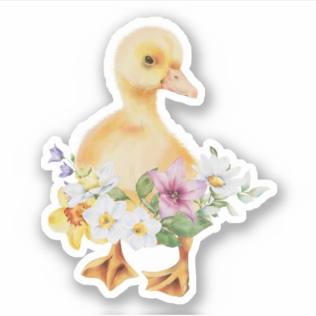 Cute Baby Duckling Flowers Floral Sticker (Front)