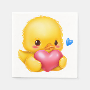 Cute Baby Duckling with a Pink Valentine Heart  Napkins