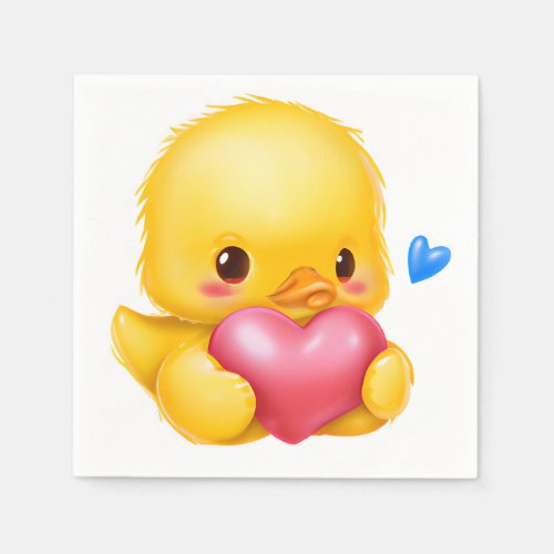 Cute Baby Duckling with a Pink Valentine Heart  Napkins