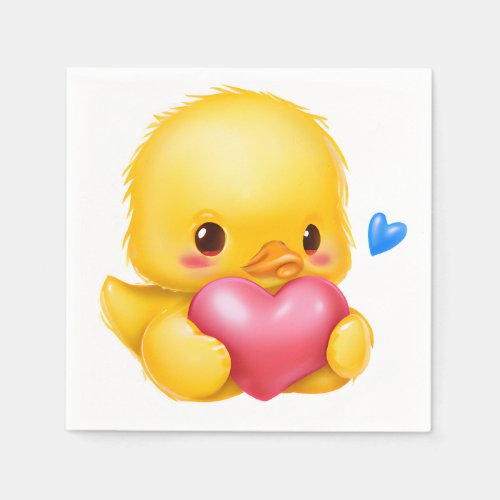 Cute Baby Duckling with a Pink Valentine Heart Napkins