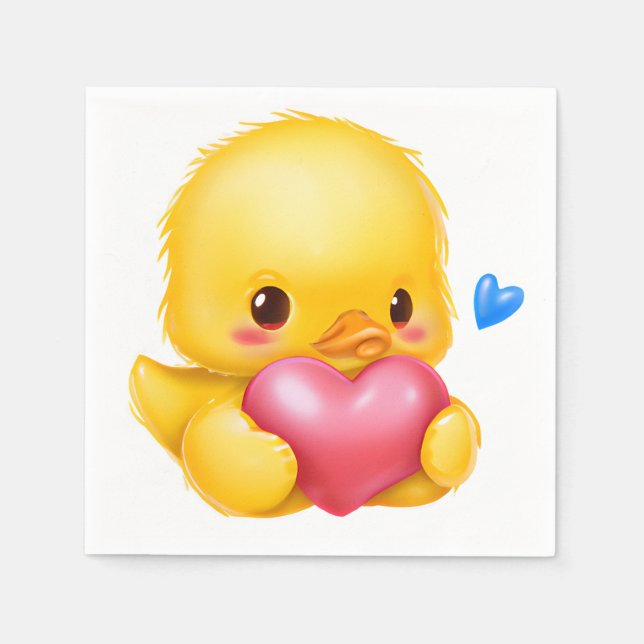 Cute Baby Duckling with a Pink Valentine Heart Napkins (Front)