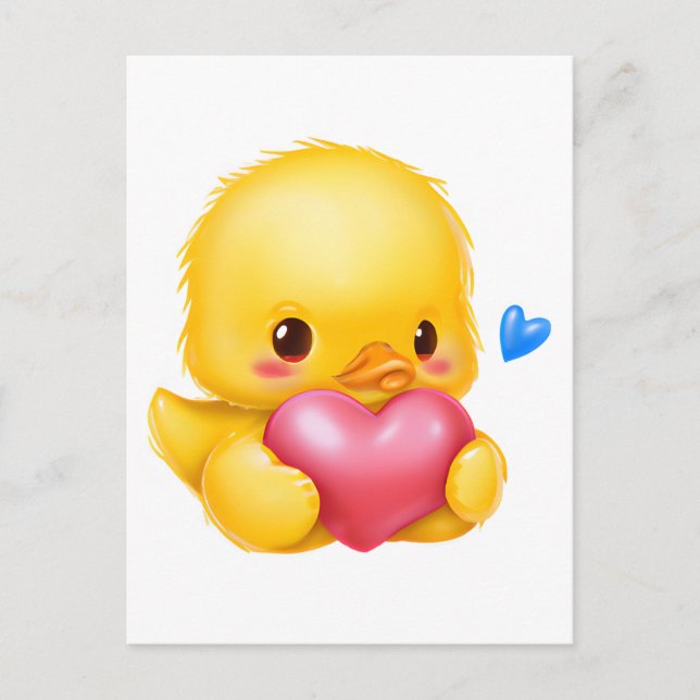 Cute Baby Duckling with a Pink Valentine Heart  Postcard (Front)