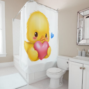 Cute Baby Duckling with a Pink Valentine Heart Shower Curtain