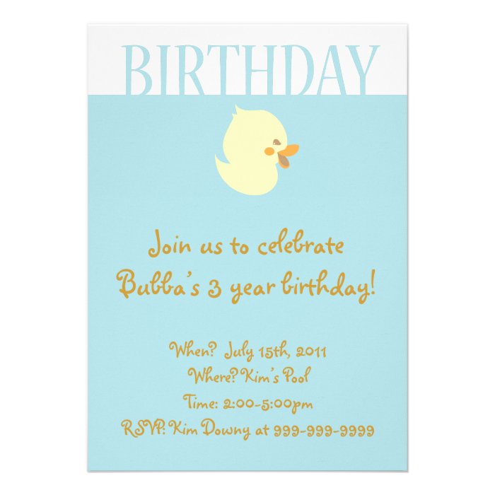 Cute Baby Duckling with Blue Birthday Invitation